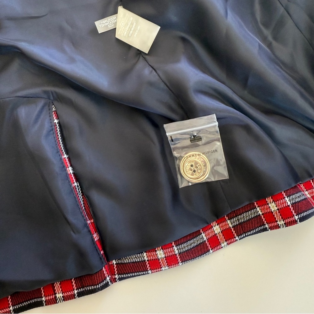 Tommy Hilfiger-Blazer-Plaid-Red-Navy-Preppy-Equestrian-Holiday-Gold-Size 6 - Picture 13 of 15